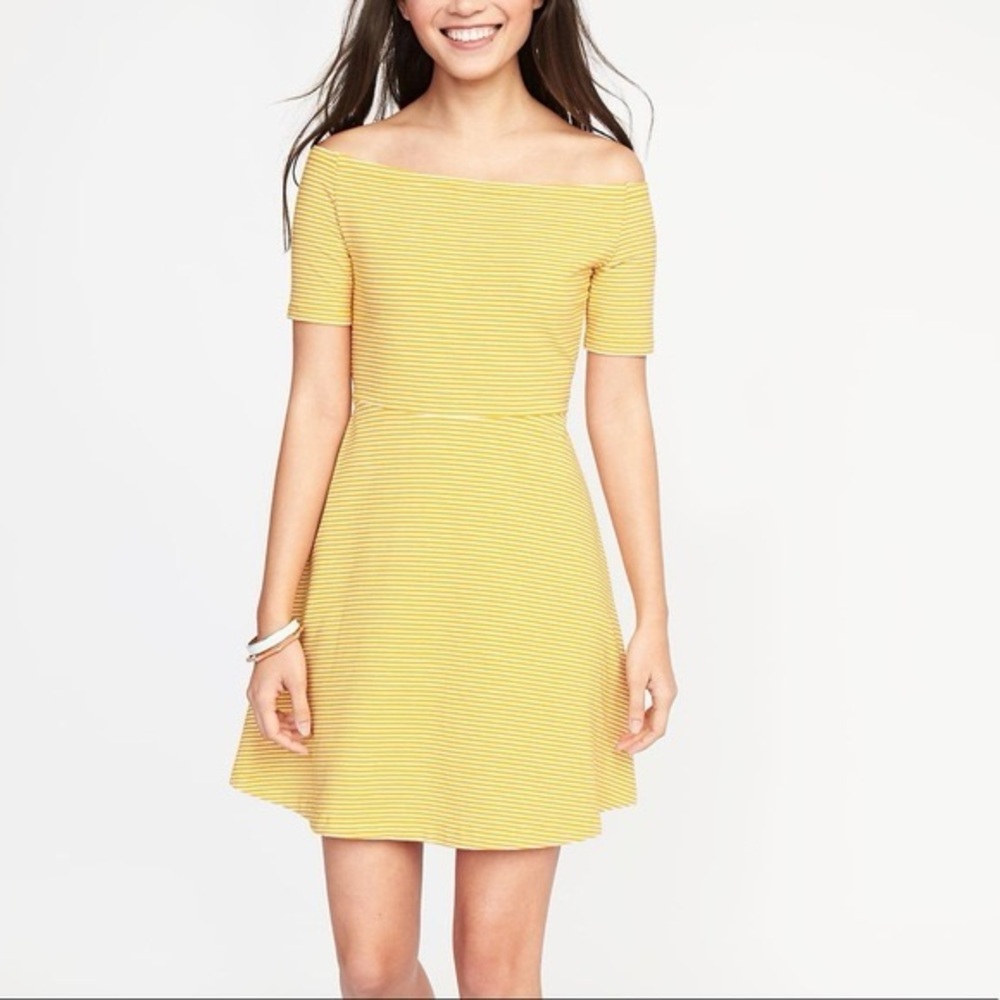 Yellow Striped Off-Shoulder Dress